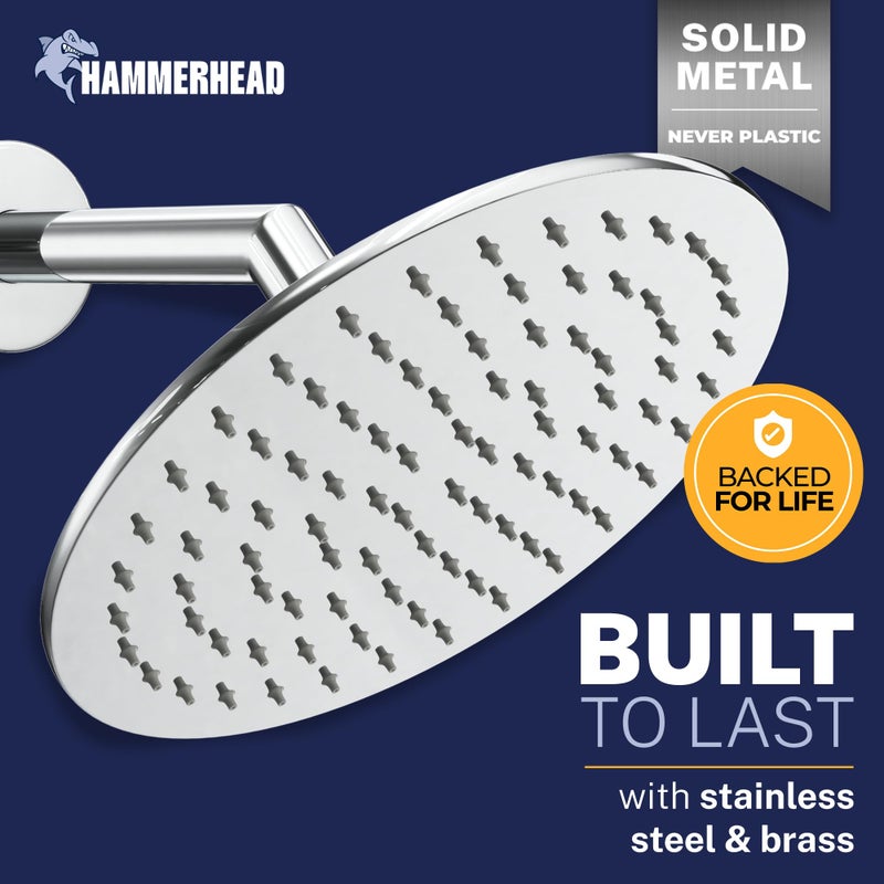 HammerHead Showers رأس دش هامر هيد® معدني صلب 8 بوصة بتقنية المطر - كروم - رأس دش مطري - 2.5 جالون في الدقيقة رأس دش عالي التدفق مُحسّن للضغط - رؤوس دش مطر كبيرة دائرية - Image 2
